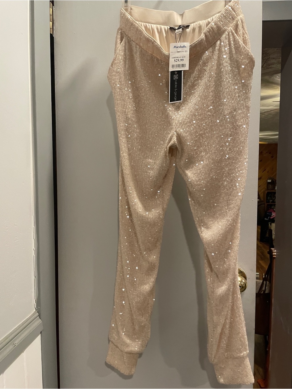 Cable & Gauge Sequin Knit joggers in Champagne size S NWT